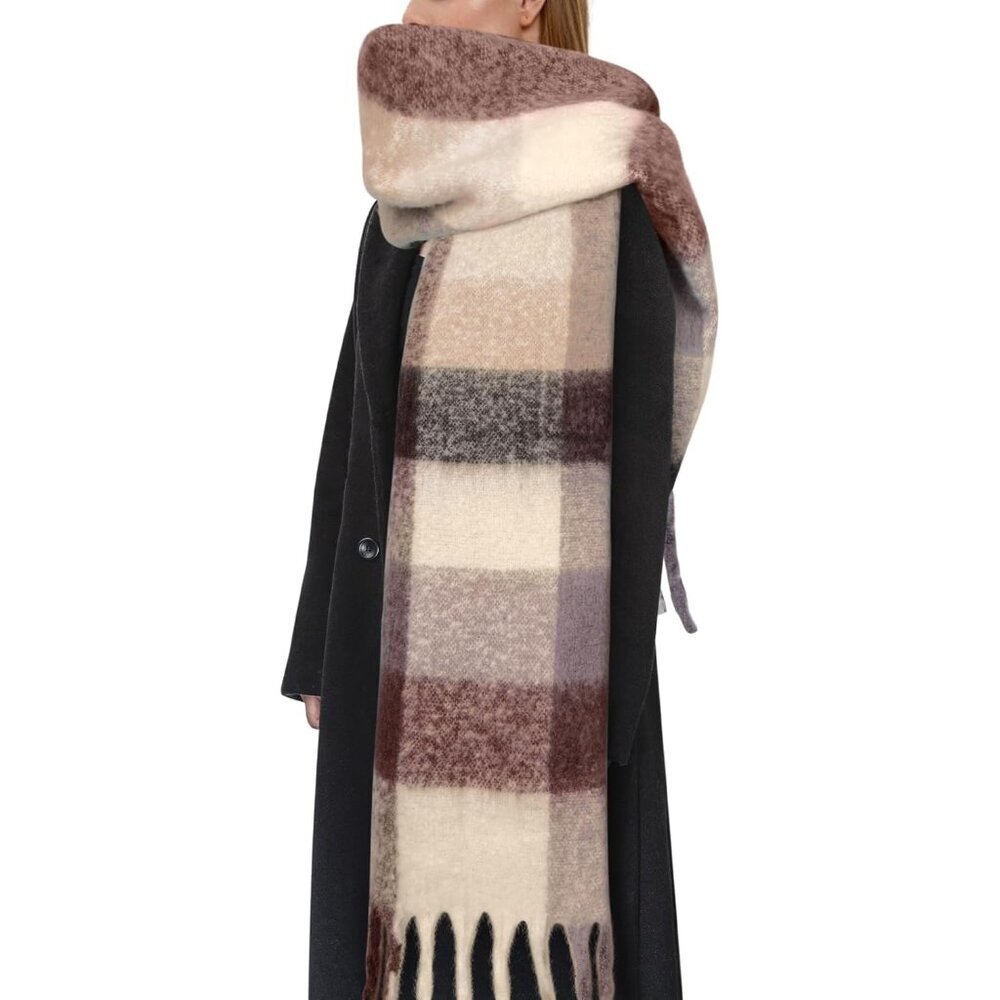 Womens Soft Plush Winter Checkered Blanket Scarf Warm Casual Accessories